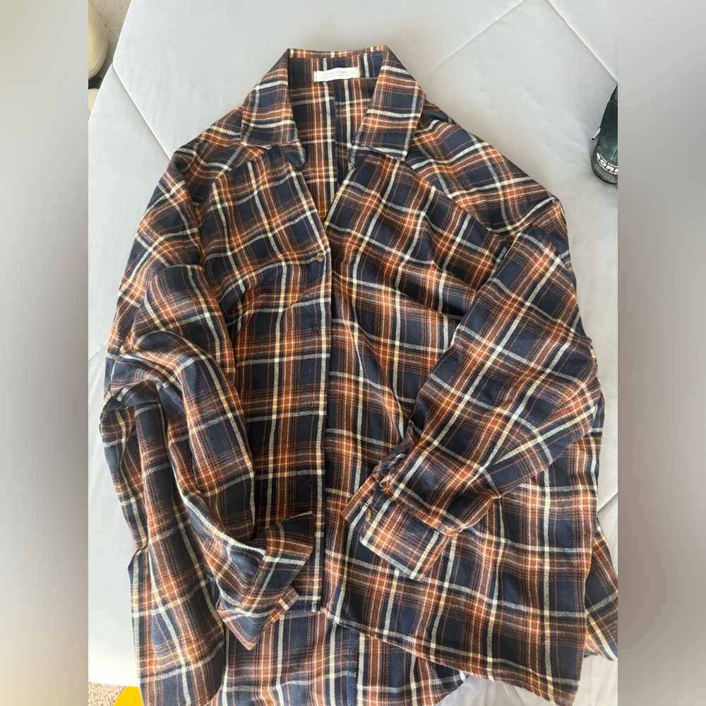 12th Tribe Navy and Orange Plaid Shirt